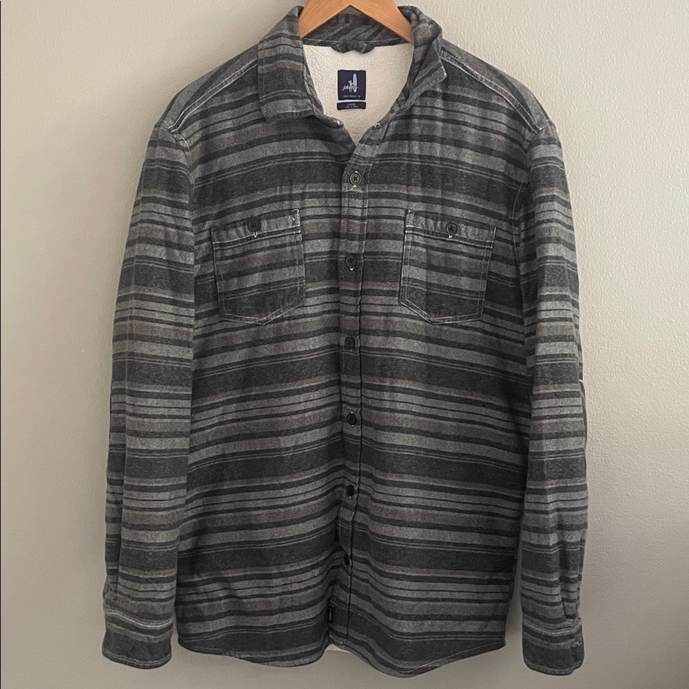 Johnnie-O Men’s Blue and Gray Striped Shacket Size L